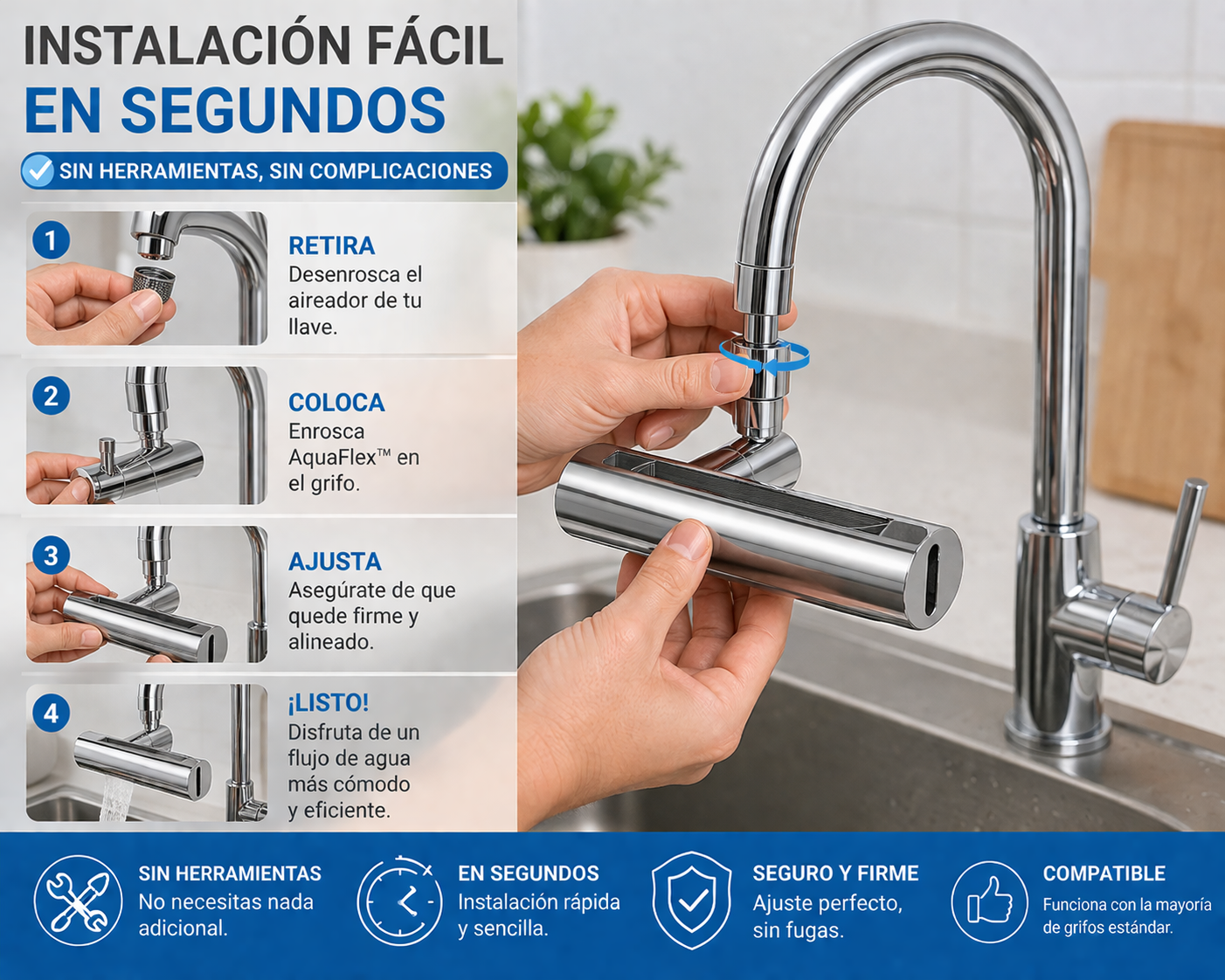 AquaFlex™-Llave Giratoria 4 Modos