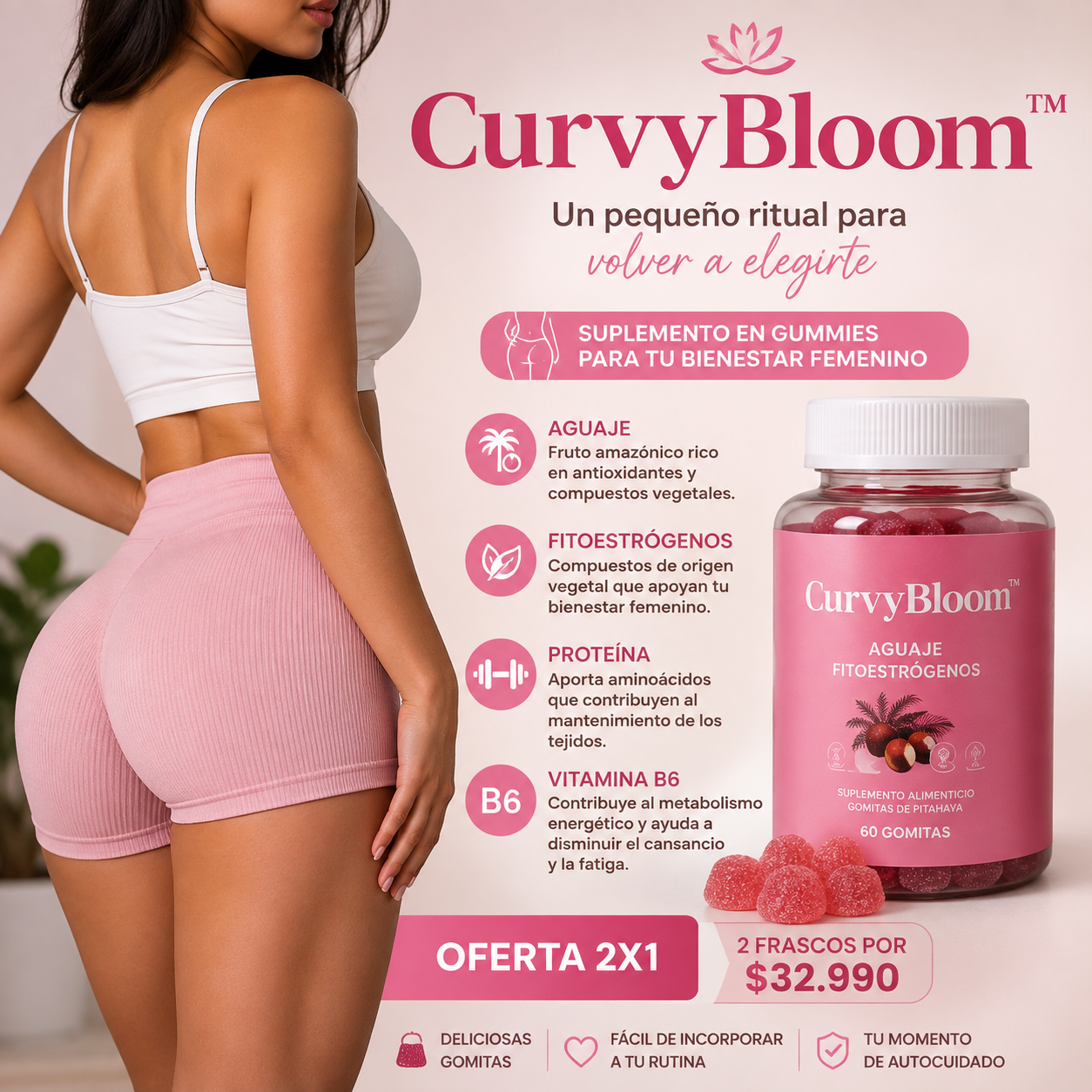 CurvyBloom™ Gummies con Fitoestrógenos | Siéntete Más Tú Cada Día